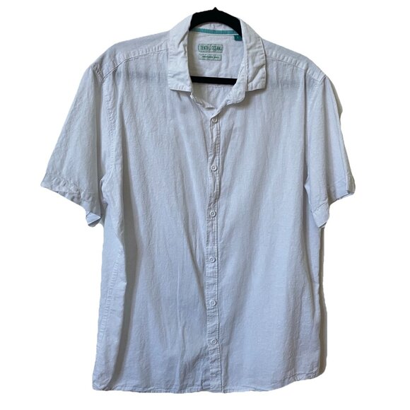 Tenth + Ocean Linen Shirt Mens L White Button Up Short Sleeve Camp Coastal - Picture 1 of 7